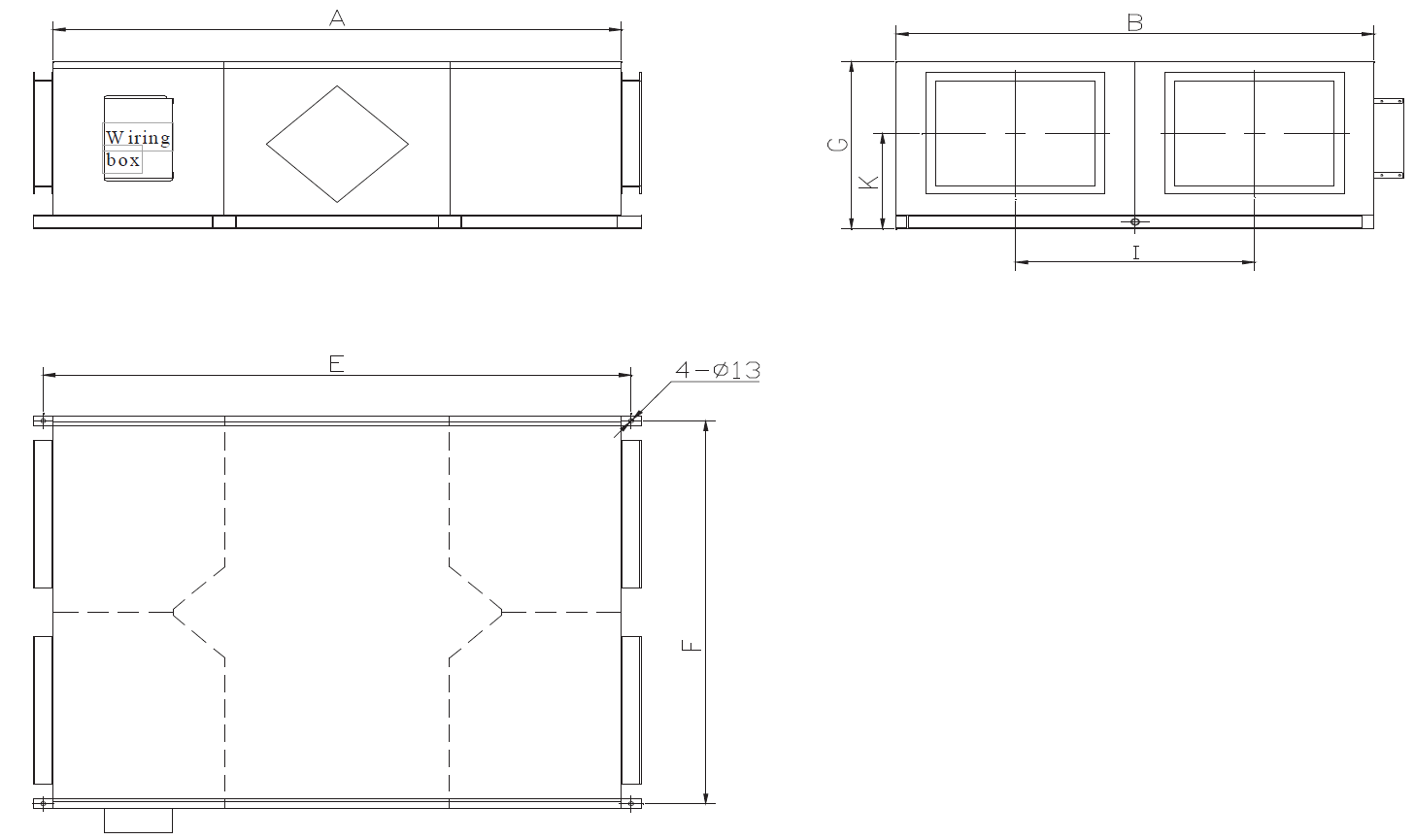 Wymiary - Rekuperatory K2 - króćce prostokątne