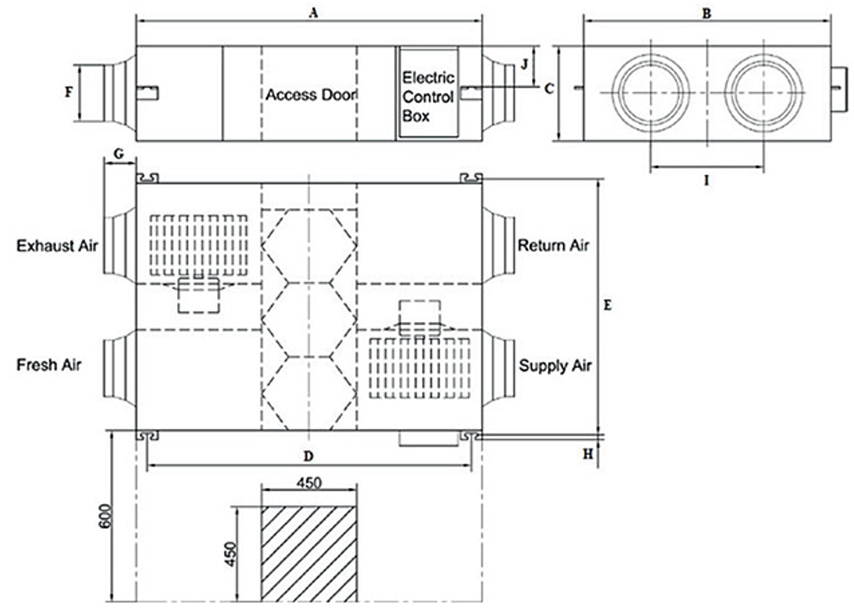 Wymiary - Rekuperatory KDC - króćce okrągłe