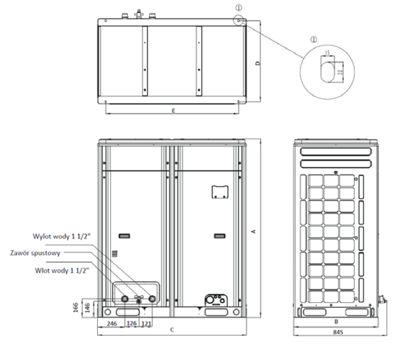 Wymiary - Komercyjna Pompa ciepła MODULAR R32