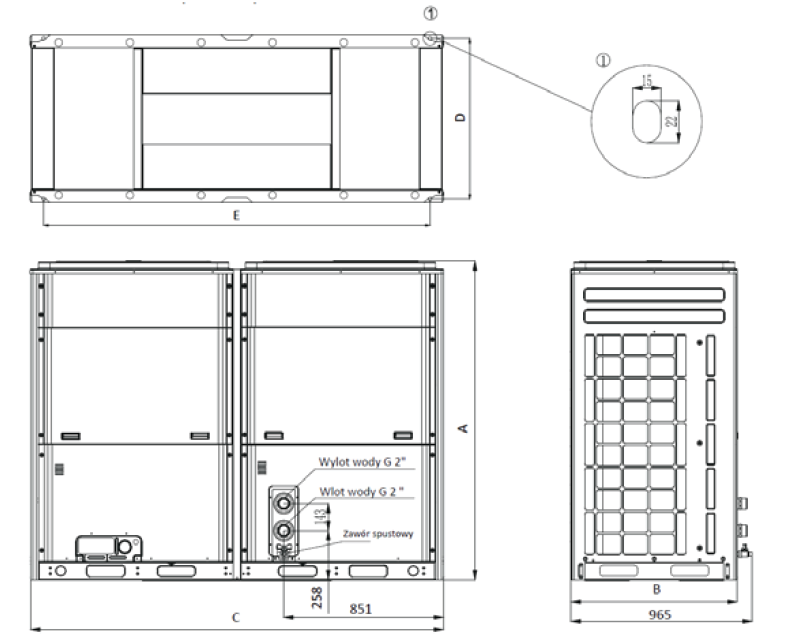 Wymiary - Komercyjna Pompa ciepła MODULAR R32