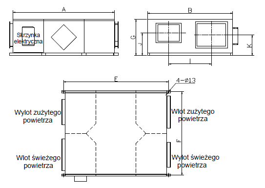 Wymiary - Rekuperatory (A)K4 - króćce prostokątne