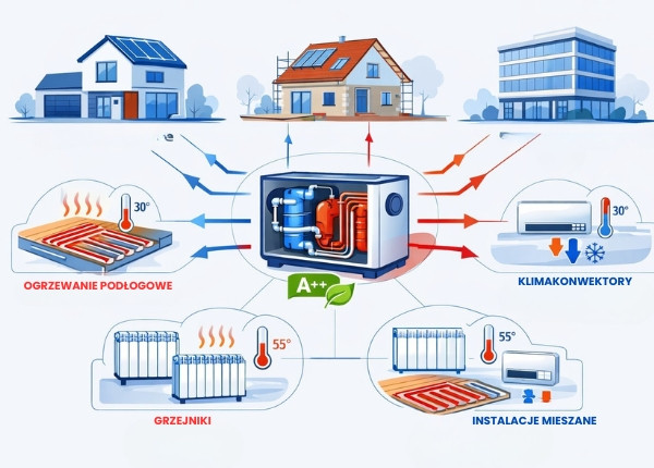 Z JAKIMI INSTALACJAMI I BUDYNKAMI MOGĄ WSPÓŁPRACOWAĆ POMPY CIEPŁA?